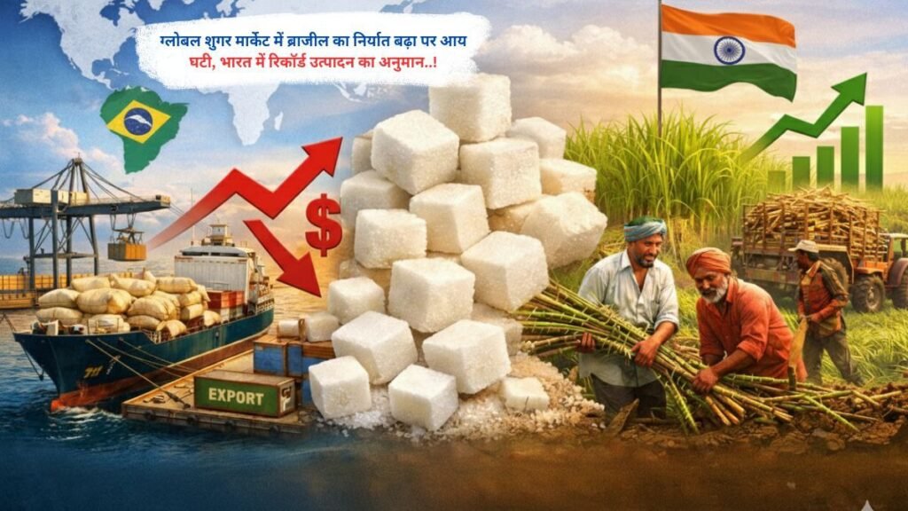 ग्लोबल शुगर मार्केट में ब्राजील का निर्यात बढ़ा पर आय घटी, भारत में रिकॉर्ड उत्पादन का अनुमान..!