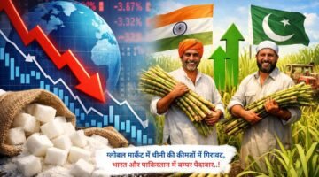 ग्लोबल मार्केट में चीनी की कीमतों में गिरावट, भारत और पाकिस्तान में बम्पर पैदावार..!