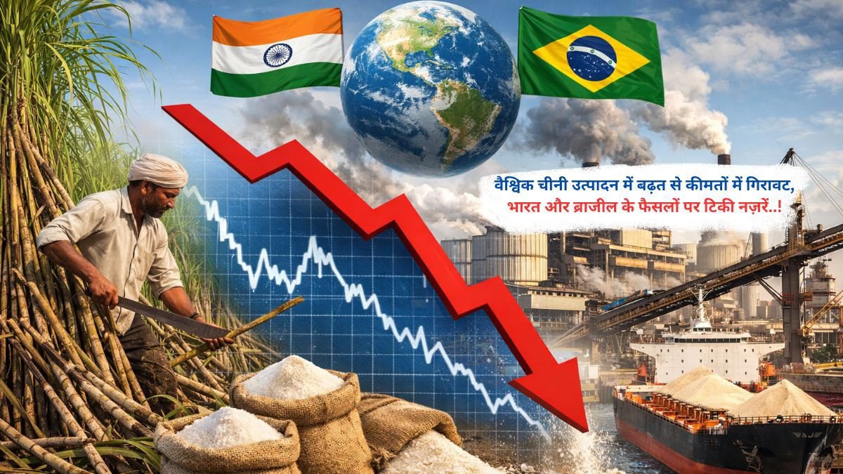 वैश्विक चीनी उत्पादन में बढ़त से कीमतों में गिरावट, भारत और ब्राजील के फैसलों पर टिकी नज़रें..!