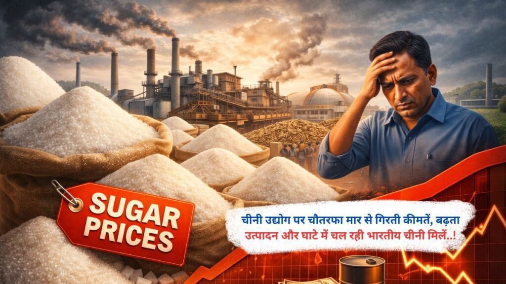 चीनी उद्योग पर चौतरफा मार से गिरती कीमतें, बढ़ता उत्पादन और घाटे में चल रही भारतीय चीनी मिलें..!