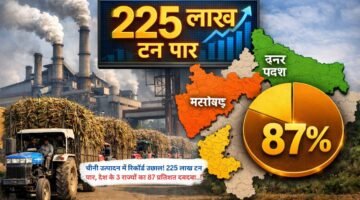 चीनी उत्पादन में रिकॉर्ड उछाल! 225 लाख टन पार, देश के 3 राज्यों का 87 प्रतिशत दबदबा..!