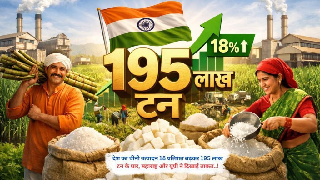 देश का चीनी उत्पादन 18 प्रतिशत बढ़कर 195 लाख टन के पार, महाराष्ट्र और यूपी ने दिखाई ताकत..!