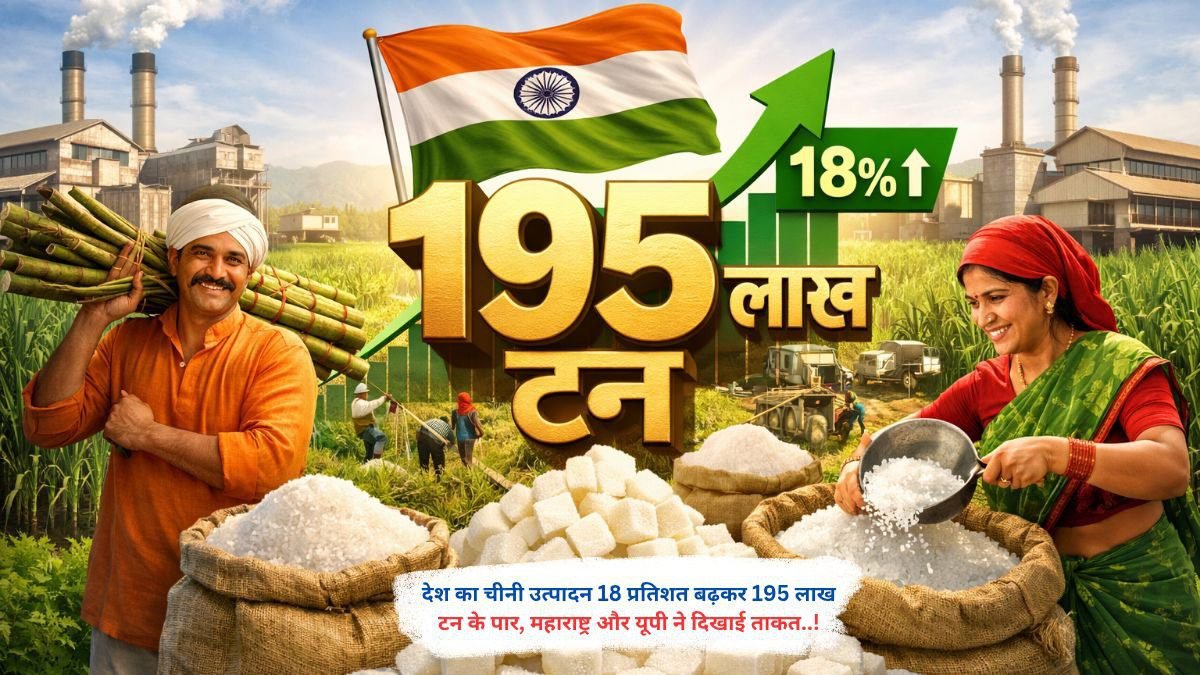 देश का चीनी उत्पादन 18 प्रतिशत बढ़कर 195 लाख टन के पार, महाराष्ट्र और यूपी ने दिखाई ताकत..!