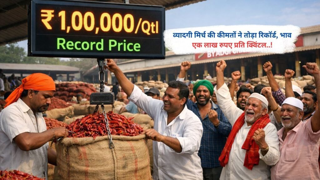 व्यादगी मिर्च की कीमतों ने तोड़ा रिकॉर्ड, भाव एक लाख रुपए प्रति क्विंटल..!