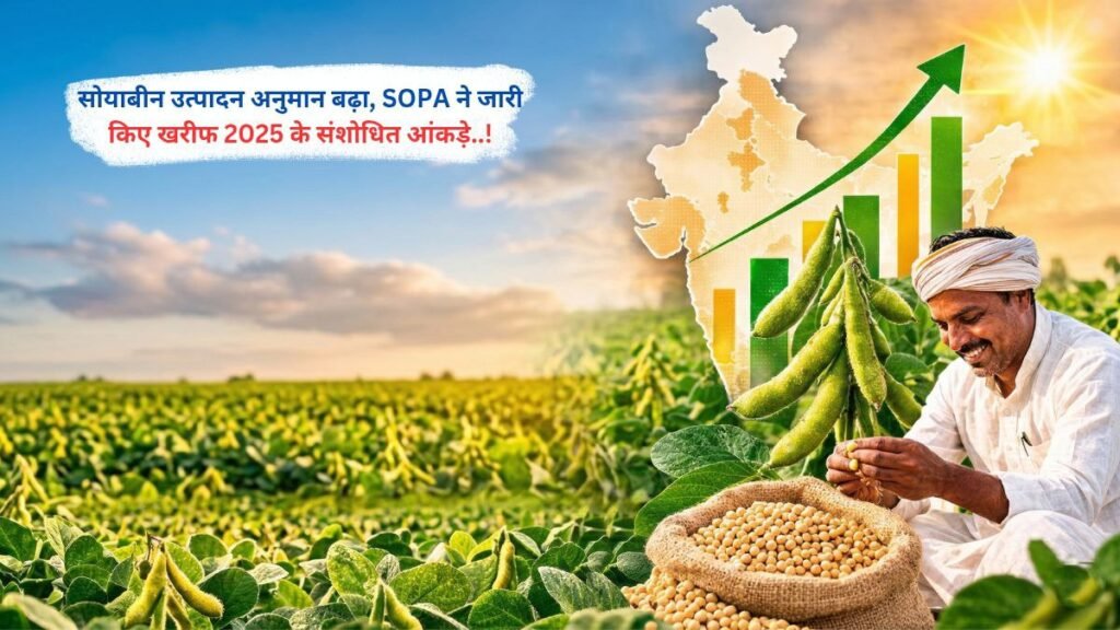 सोयाबीन उत्पादन अनुमान बढ़ा, SOPA ने जारी किए खरीफ 2025 के संशोधित आंकड़े..!