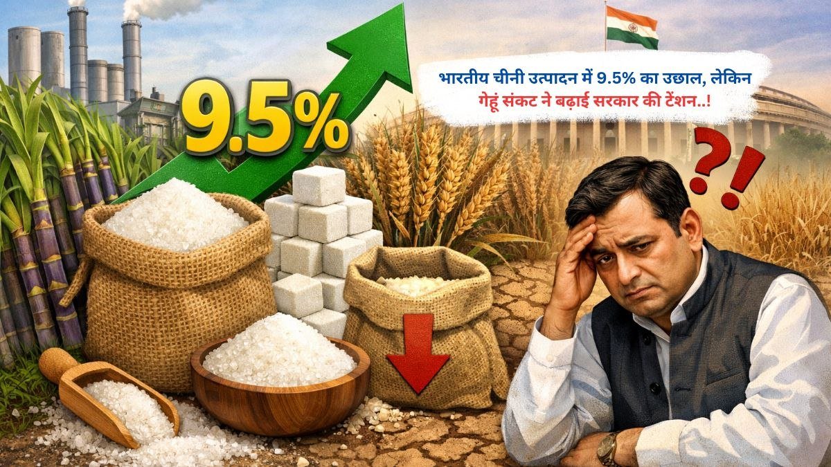 भारतीय चीनी उत्पादन में 9.5% का उछाल, लेकिन गेहूं संकट ने बढ़ाई सरकार की टेंशन