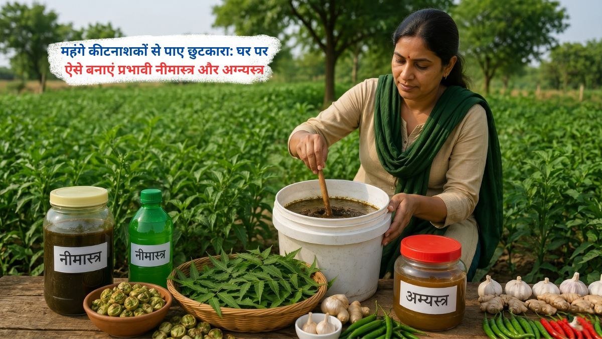 घर पर बने नीमास्त्र और अग्न्यस्त्र का उपयोग करते हुए किसान फसल की सुरक्षा करते हुए