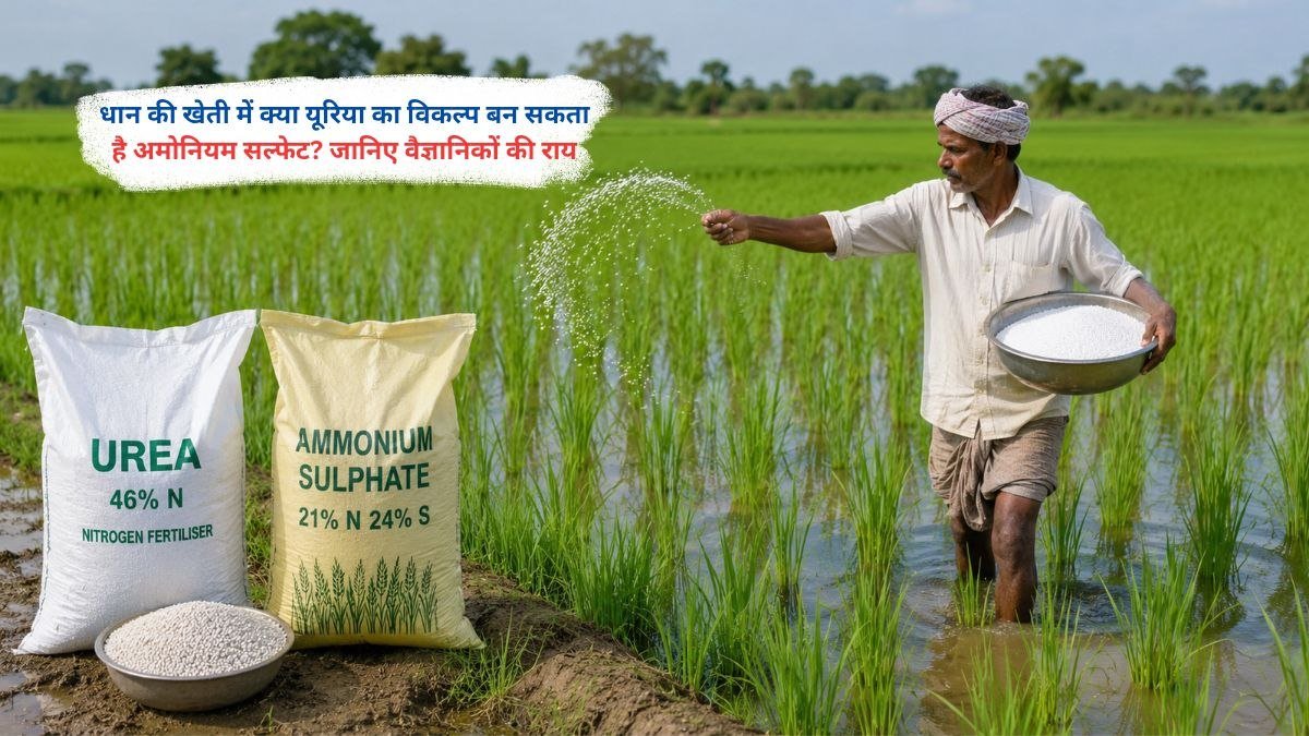 धान की खेती में अमोनियम सल्फेट और यूरिया खाद का उपयोग करते किसान