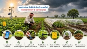 बदलते मौसम में फसलों को सुरक्षित रखने के लिए आधुनिक खेती तकनीक अपनाते किसान