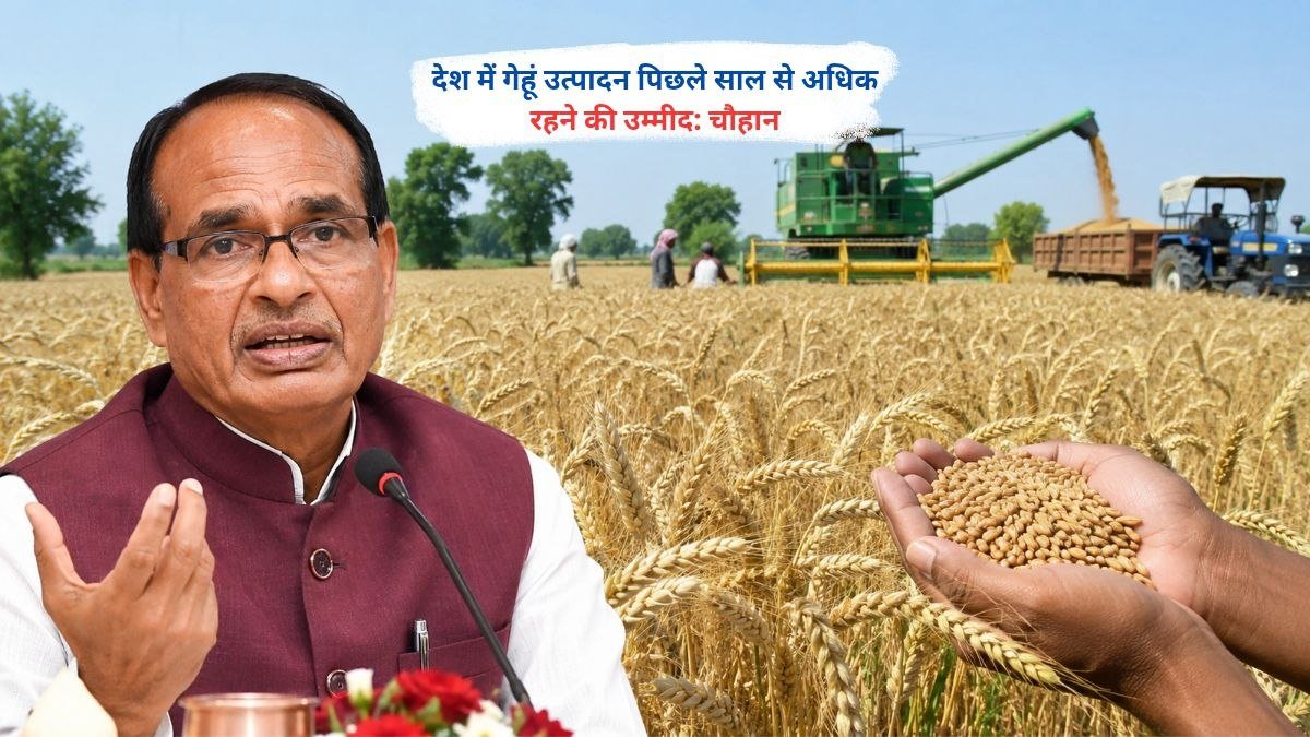 देश में गेहूं उत्पादन पिछले साल से अधिक रहने की उम्मीद पर जानकारी देते चौहान