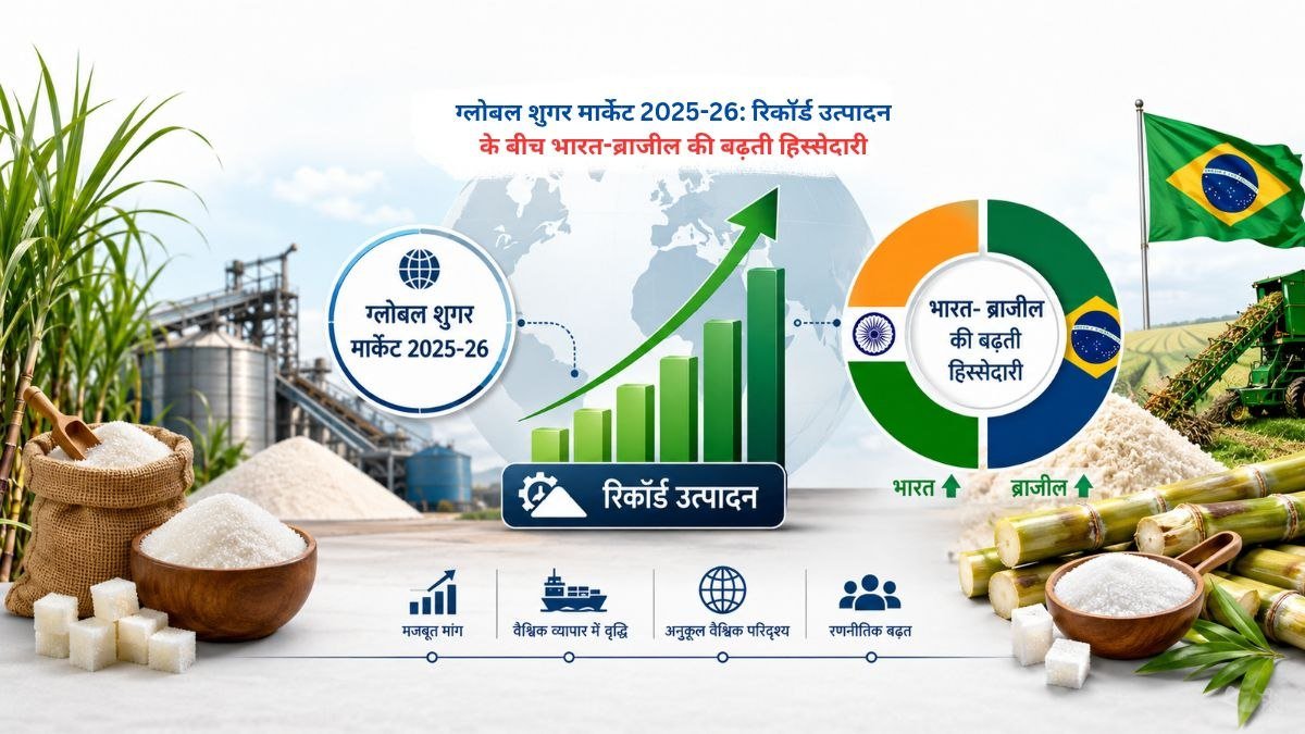 ग्लोबल शुगर मार्केट 2025-26 में भारत और ब्राजील का बढ़ता उत्पादन
