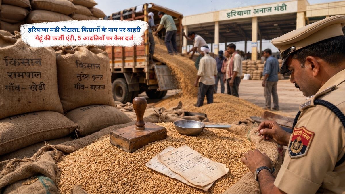हरियाणा मंडी घोटाले में किसानों के नाम पर बाहरी गेहूं की फर्जी एंट्री और 5 आढ़तियों पर दर्ज केस की जांच करती हुई तस्वीर