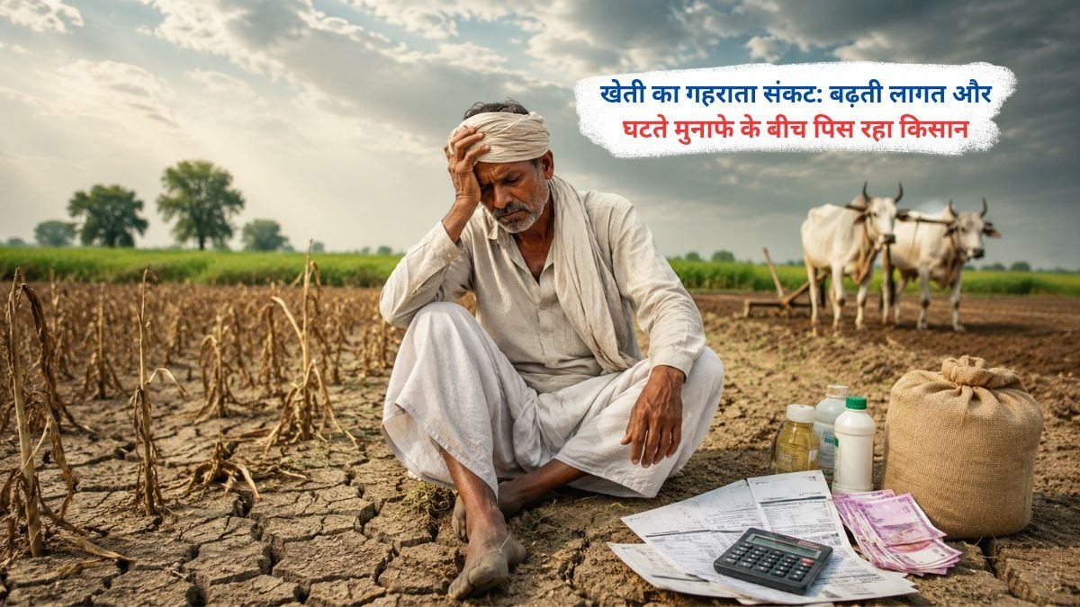 बढ़ती खेती लागत और घटते मुनाफे से परेशान खेत में खड़ा किसान