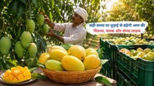 सही समय पर आम की तुड़ाई करते किसान