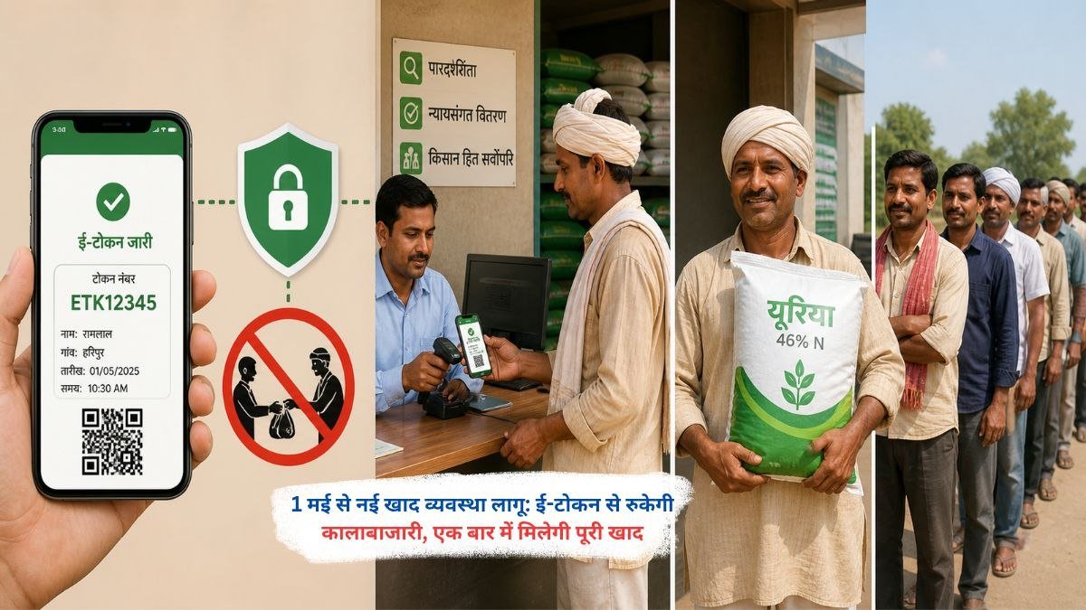 1 मई से लागू नई खाद व्यवस्था में ई-टोकन सिस्टम के जरिए किसानों को एक बार में पूरी खाद मिलती हुई