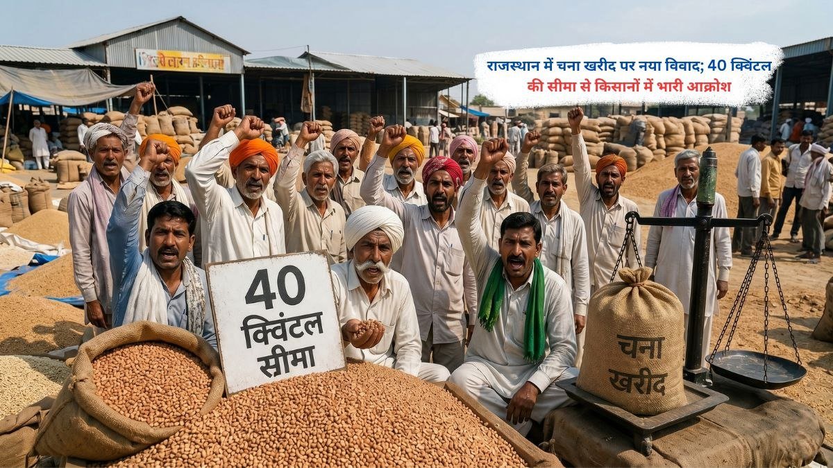 राजस्थान में चना खरीद पर 40 क्विंटल सीमा से नाराज किसान, मंडी में विरोध का दृश्य