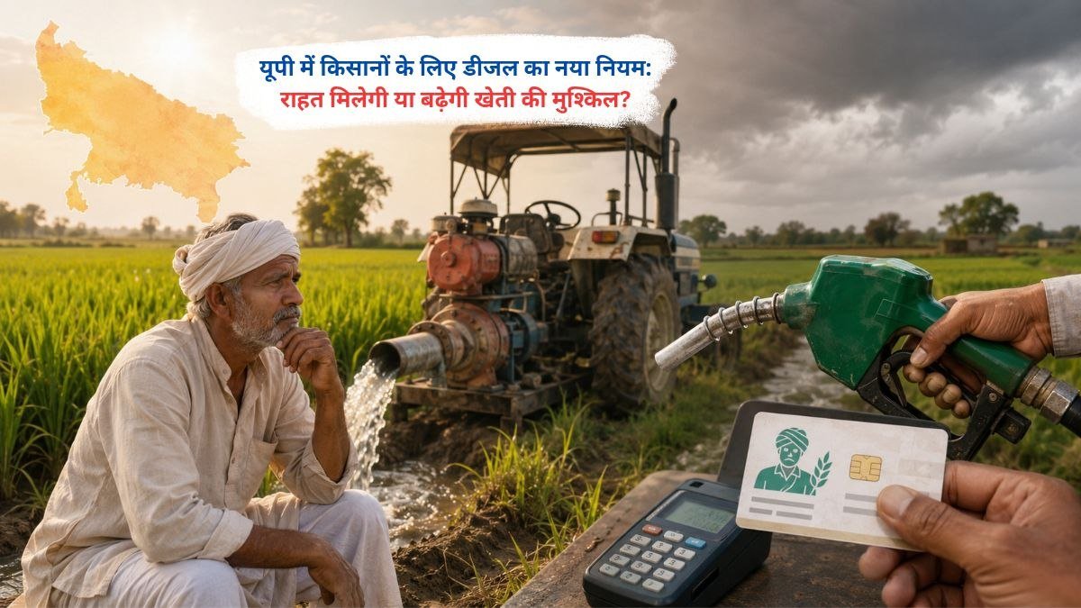 यूपी में किसानों के लिए डीजल के नए नियम से ट्रैक्टर और खेती कार्य करते किसान
