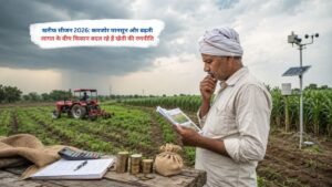 खरीफ सीजन 2026 में कमजोर मानसून और बढ़ती खेती लागत के बीच खेत में काम करते किसान