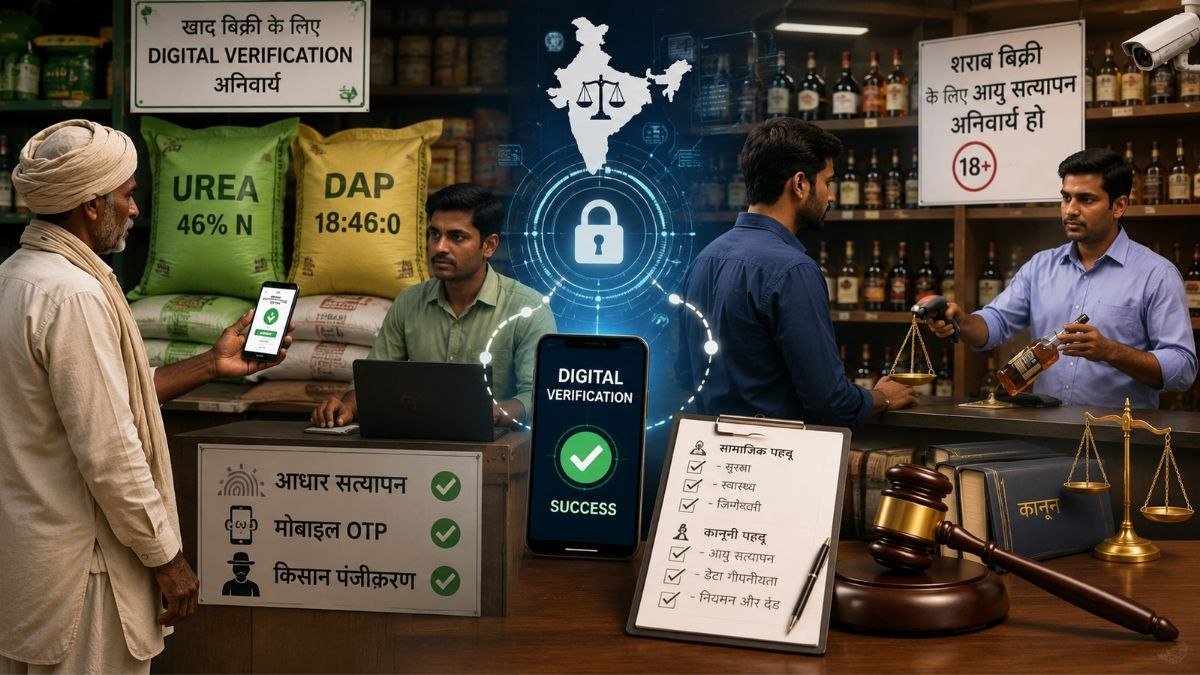 खाद और शराब की बिक्री में डिजिटल सत्यापन नियमों की तुलना दर्शाता सांकेतिक चित्र।