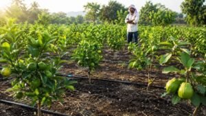 फलदार बगीचे लगाने पर 40% सब्सिडी योजना की जानकारी लेते किसान