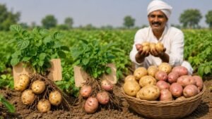सरकार द्वारा मंजूर आलू की दो नई उन्नत किस्में, जो अधिक उत्पादन, बेहतर गुणवत्ता और रोग प्रतिरोधक क्षमता के लिए विकसित की गई हैं।