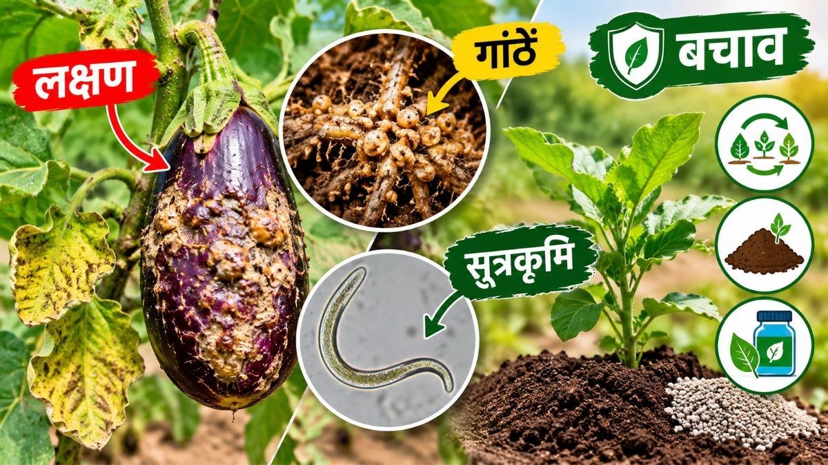 बैंगन की जड़ों में सूत्रकृमि से बनी गांठों की पहचान और रोकथाम