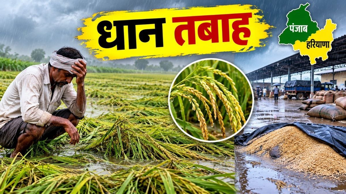 पंजाब और हरियाणा में बेमौसम बारिश और तेज हवाओं से गिरी धान की फसल